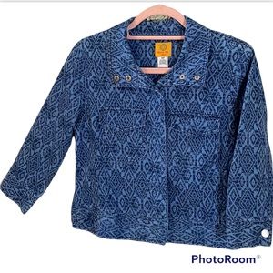 2/$30 Ruby Rd. Blue Tribal Print Denim Jacket Size 10P